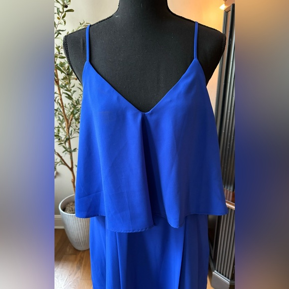 ADELYN RAE Ruffle Crepe Popover Dress In Electric Blue Royal  size L - Picture 3 of 8